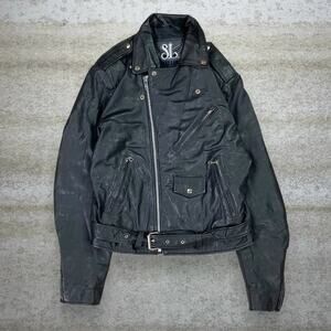 Vintage 90s Street Legal Genuine Leather Jacket Mens L Jet Black Insulated Zip